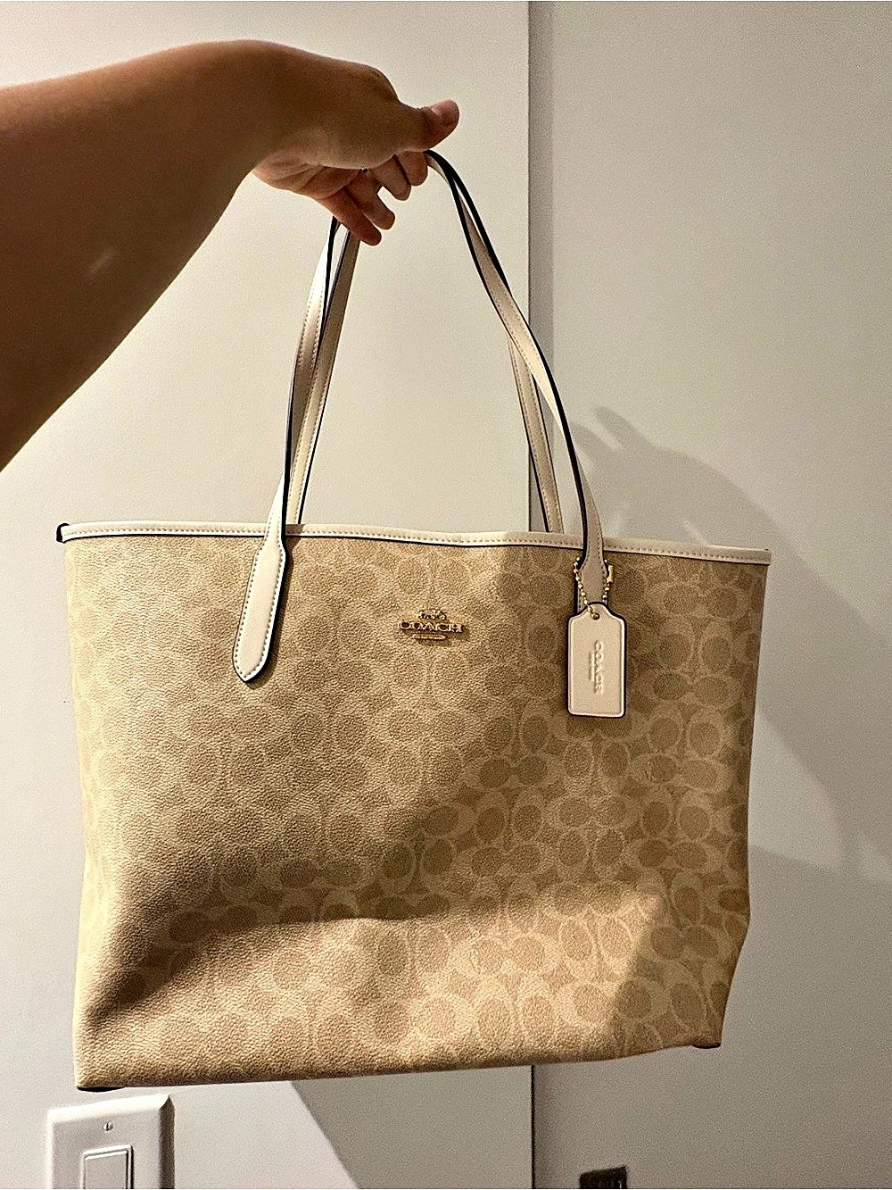Coach City Tote Bag In Signature Canvas Beige & Brown